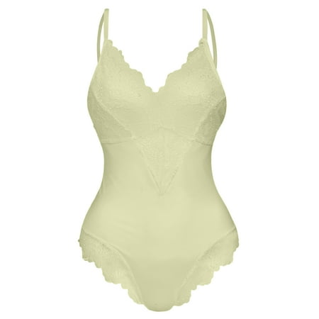 

KaLI_store Teddy Lingerie For Women Women s Plus Size Floral Lace Scallop Trim Criss Cross Lingerie Bodysuit One Piece Teddy