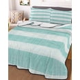 thumbnail image 3 of Quilts Twin Size Bedding Set, Aqua Striped Lightweight Quilted Comforter, Rustic Farmhouse Stripes Soft Reversible Bedspread Coverlet with Pillow Covers for All Season, 68" x 86", 3 of 7