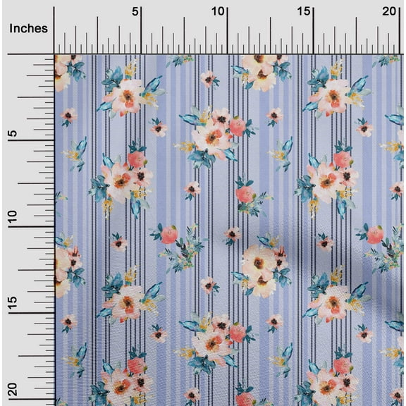 oneOone Organic Cotton Poplin Twill Fabric Stripe|Watercolor Leaves & Peony Floral Decor Fabric Printed BTY 42 Inch Wide