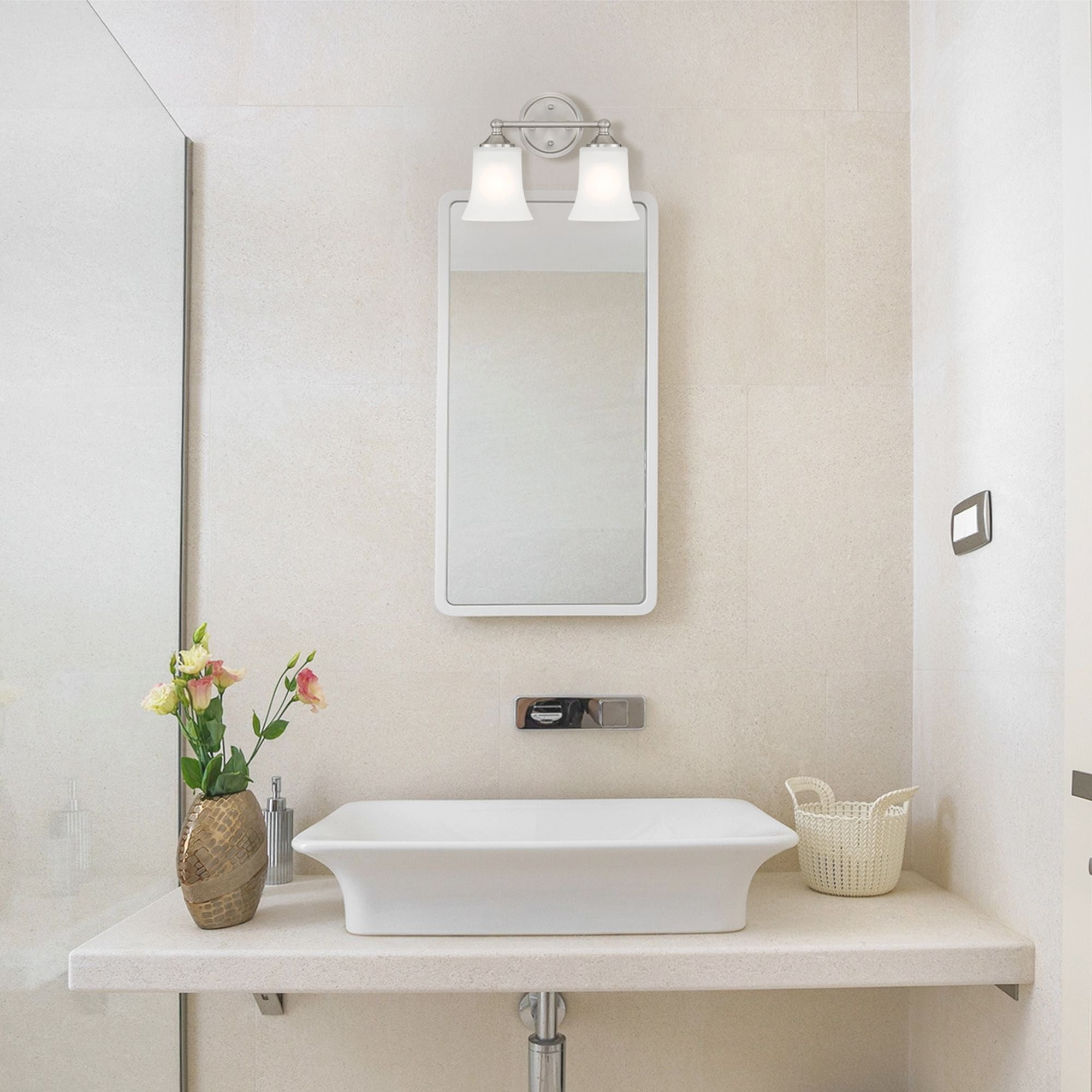 Designers Fountain Bronson 2 Light Brushed Nickel Bathroom Vanity Light Fixture, D278M-2B-BN