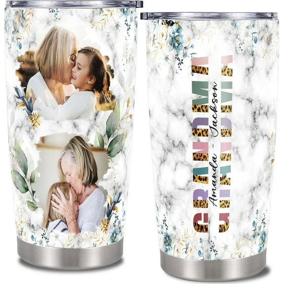 Personalized Grandma Tumbler with Lid 20oz Customized Name Best Grandma Ever Stainless Steel Insulated Tumblers Birthday Christmas Gifts To My Grandma Mom Mother