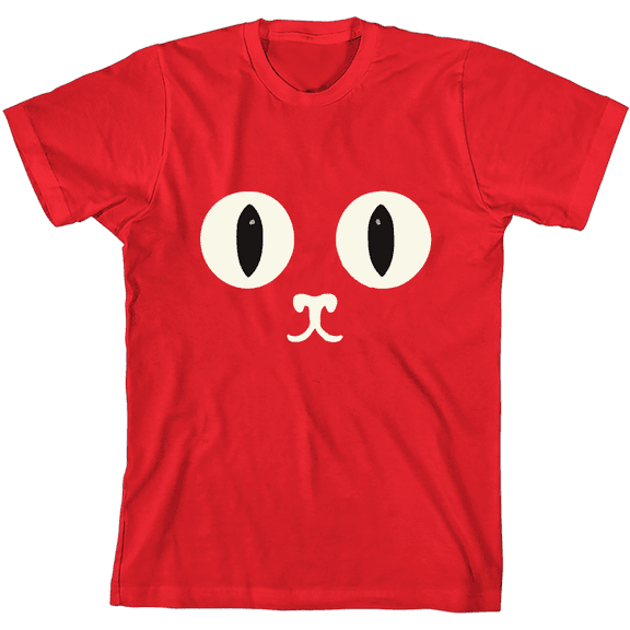 Oversized Cat Face Youth Red Crew Neck Short Sleeve Tee-Medium