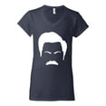 thumbnail image 2 of Wild Bobby, White Parks and Rec Fans Ron Swanson Mustache Face Silhouette, Pop Culture, Womenâ€™s Standard V-Neck Tee, Navy, Large, 2 of 4