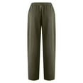 thumbnail image 4 of Mrat Women's Linen Pant Women Casual Solid Color Pockets Bandage Elastic Waist Comfortable Straight Pants S-29 Green 3XL, 4 of 5