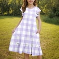 thumbnail image 5 of snilers Girls Summer Dresses Ruffle Sleeve Plaid Sundress Casual Loose Crewneck Flowy A Line Dress Size 6-15 Years, 5 of 7