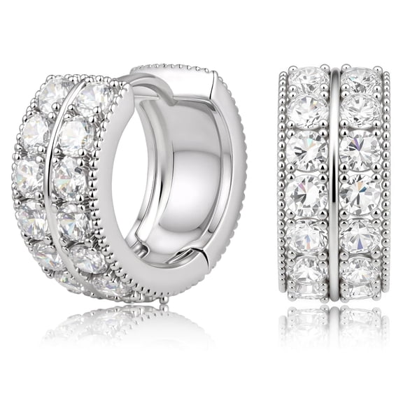 Eyeshock Silver Hoop Earrings for Women, Hypoallergenic Cubic Zirconia Huggie Earrings with 925 Sterling Silver Post,Small Dainty White Gold Plated Lightweight Huggies for Sensitive Ears