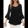 thumbnail image 3 of Blusa Elegante con Volantes para Mujer, 3/4, Cuello Redondo, Doble Capa, , Túnica. Negro M, 3 of 9