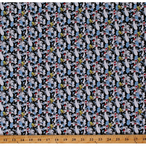 Cotton Looney Tunes Sylvester and Tweety Cat and Bird Characters Black Cotton Fabric Print by the Yard (23600168)