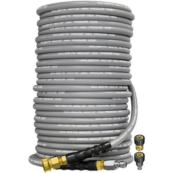 200FT 3/8" 4800PSI Pressure Washer Hose with Swivel Quick Connect for Cold/Hot Water Max 248°F, Kink Resistant Steel Wire Braided, Wear Resistant Power Washer Hose with M22 14mm Adapter