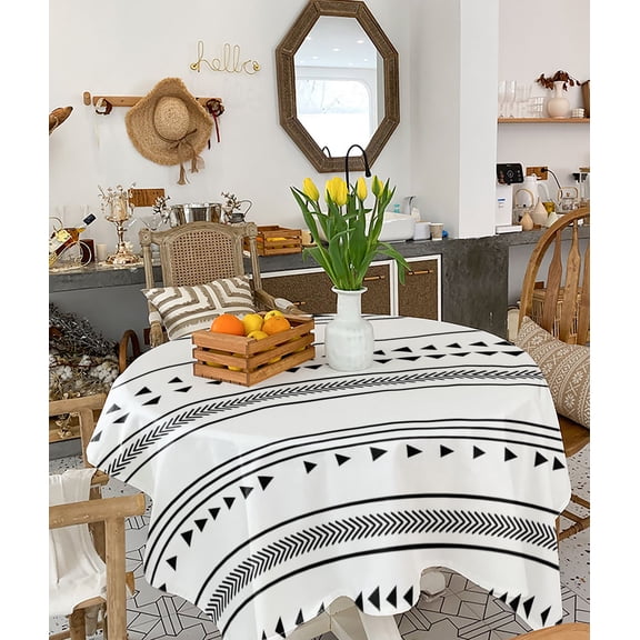 Boho Black White Modern Stripes Tablecloth Square Table Cloth 60x60 , Waterproof Tablecloth Outdoor Table Cloth, Farmhouse Abstract Art Washable Table Cover for Kitchen Dining Party