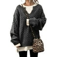 thumbnail image 1 of Innerwin Pullover Jumper Tops V Neck Ladies Sweater Work Cable Knit Comfy Knitwear Grey S, 1 of 9