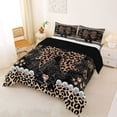 thumbnail image 2 of Erosebridal Leopard Print Bow Pearl Queen Comforter Set for Girls, Gold Glitter Print Ribbon Bedding Comforter Set, Black Reversible, 3 Pieces, 2 of 6