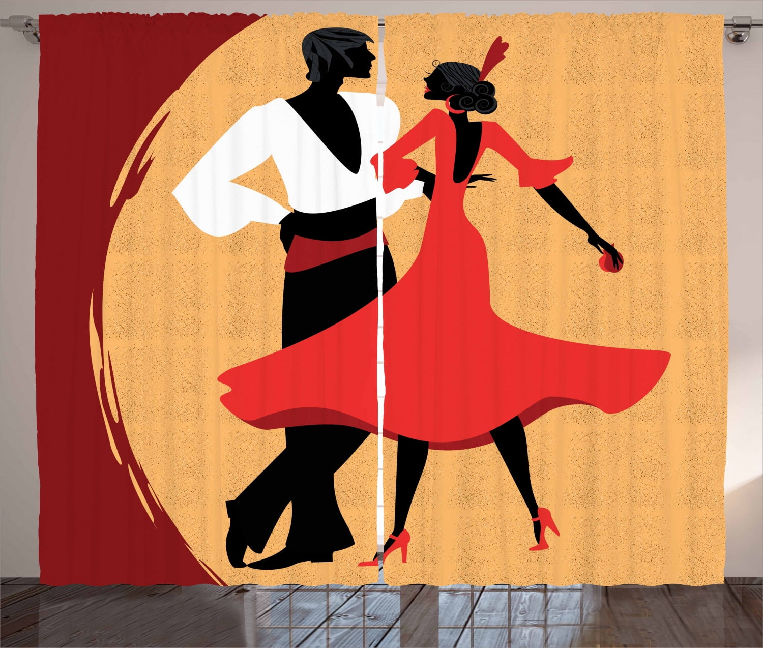 Spanish Curtains 2 Panels Set, Spanish Dancers in Folk Dress