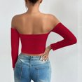 thumbnail image 4 of purcolt Womens Off Shoulder Crop Top Long Sleeve Bandeau Shirts Slim Fit Y2K Going Out Tops, 4 of 4