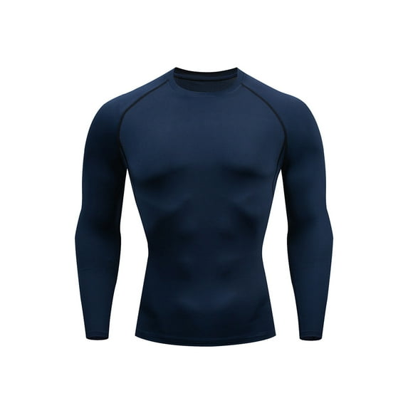 Avamo Mens Sport T Shirt Long Sleeve Compression Shirts Crew Neck Summer Tops Moisture Wicking Muscle T-shirt Gym Tee Blue M