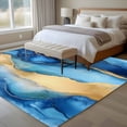 thumbnail image 5 of Blue Marble Washable Living Room Rugs 6'x9', Abstract Ocean Waves Gold Stripes Modern Low Pile Throw Large Area Rug Non-Slip Sturdy Edge Binding Carpet for Dining Room Kitchen Office, 5 of 9