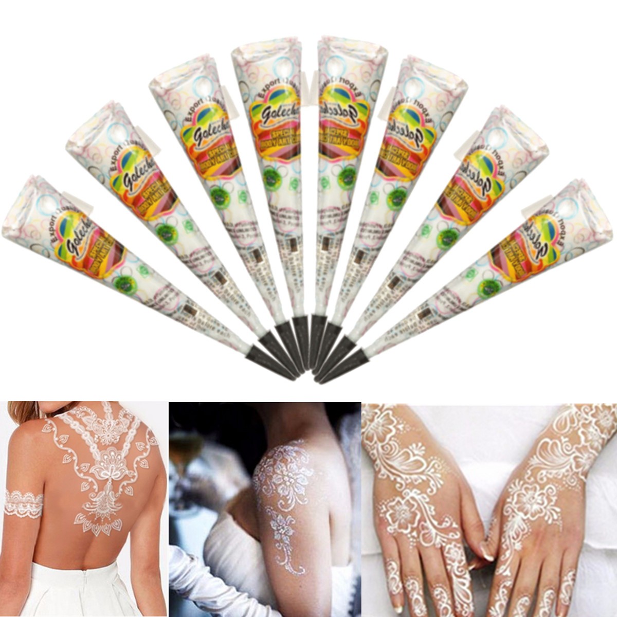 1/3/6/12pc White Natural Herbal Henna Cones Temporary Tattoo kit Body