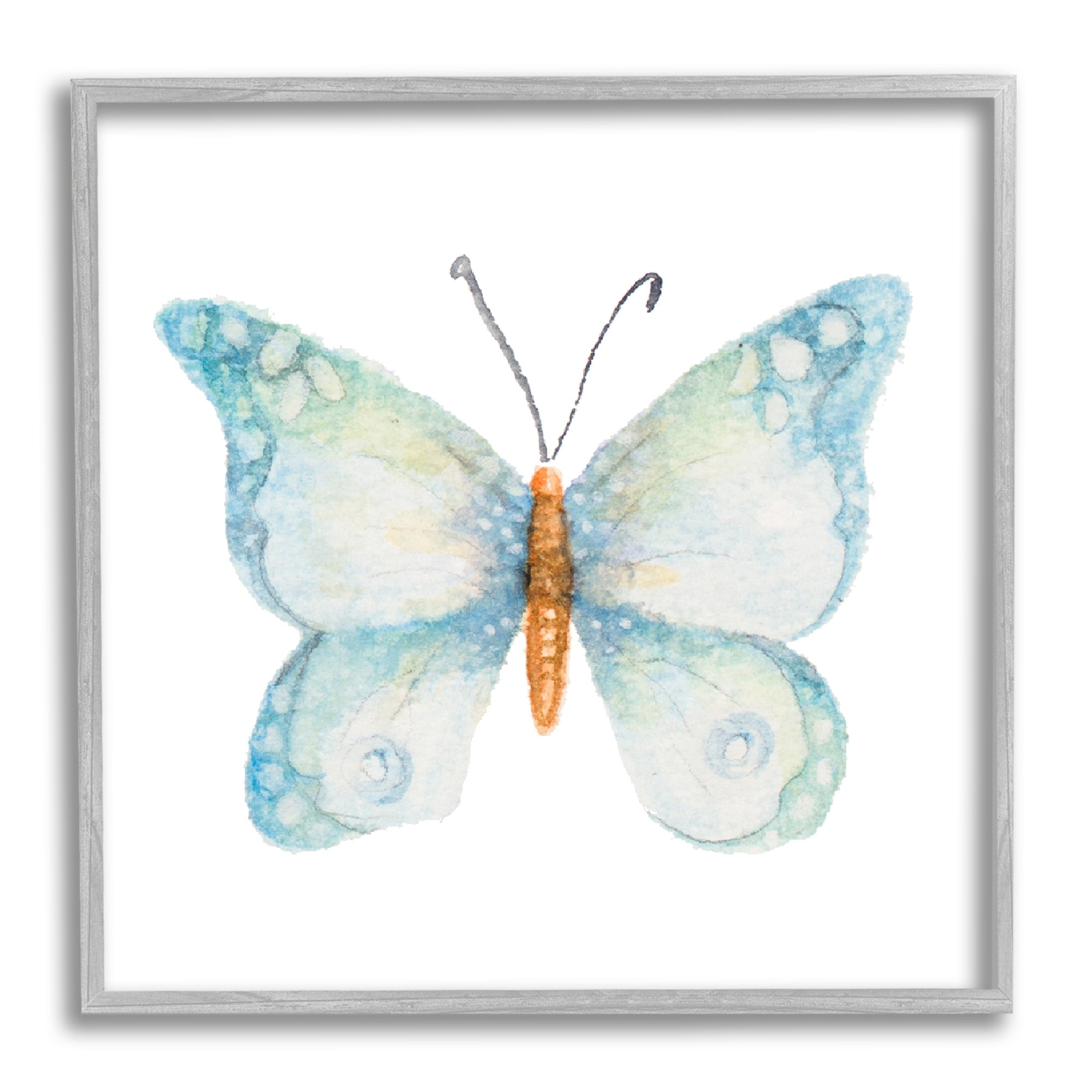 Stupell Industries Elegant Blue Butterfly Insect Animal Watercolor Effect Painting Gray Framed Art Print Wall Art, Design by Janice Gaynor
