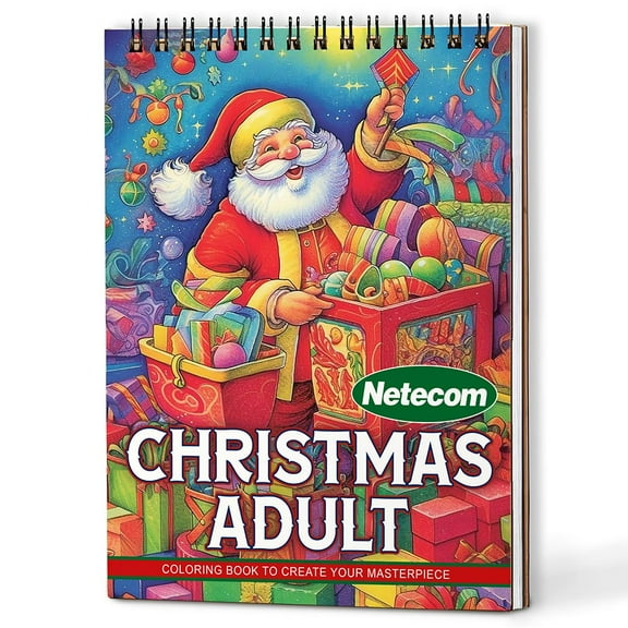 Netecom Christmas Adult Coloring Book Spiral Bound for Adults, A5 Wooden Cover, 30 Festive Coloring Pages of Christmas Traditions for Stress Relief and Relaxation