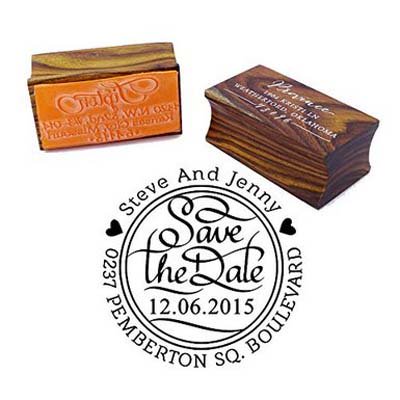 Save The Date Wood Mounted Rubber Stamp Custom Round Wedding Invitation Stamp Wedding Gift