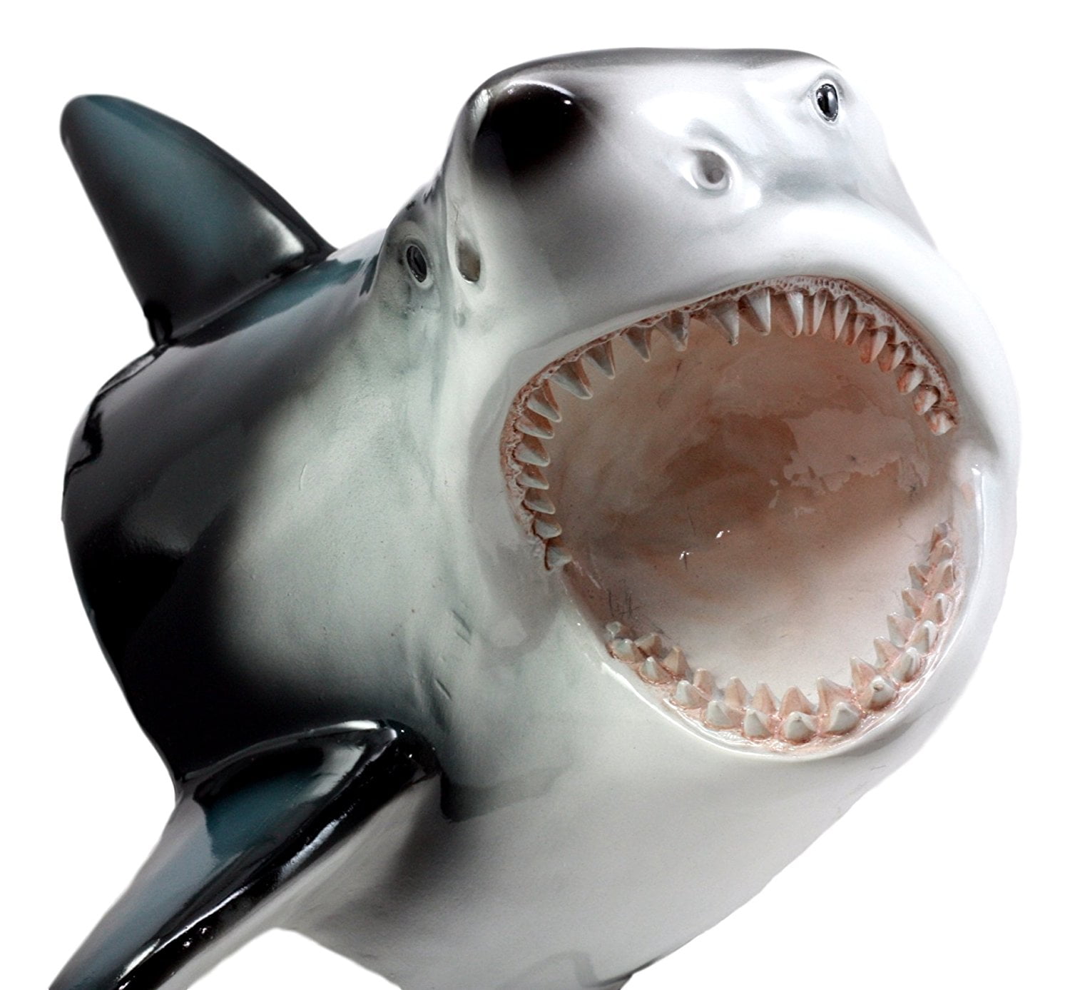 Carved Recycled Wood Great White Shark Wall Sculpture 36 Inches Long