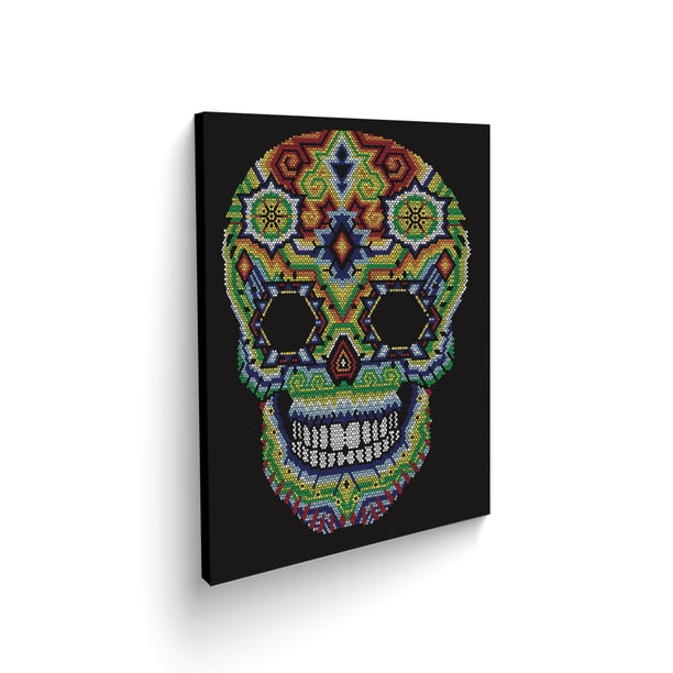 Cuadro Decorativo Modermo Calavera Arte Huichol impreso en lienzo Maxigráfica Shop Cuadro Cultural Dia de Muertos