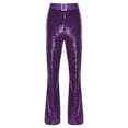thumbnail image 3 of Xnihocha Women's Modern Dance Pants Disco Party Trousers Elastic High Waist Sequin Bell Bottom Trousers Purple XL, 3 of 5