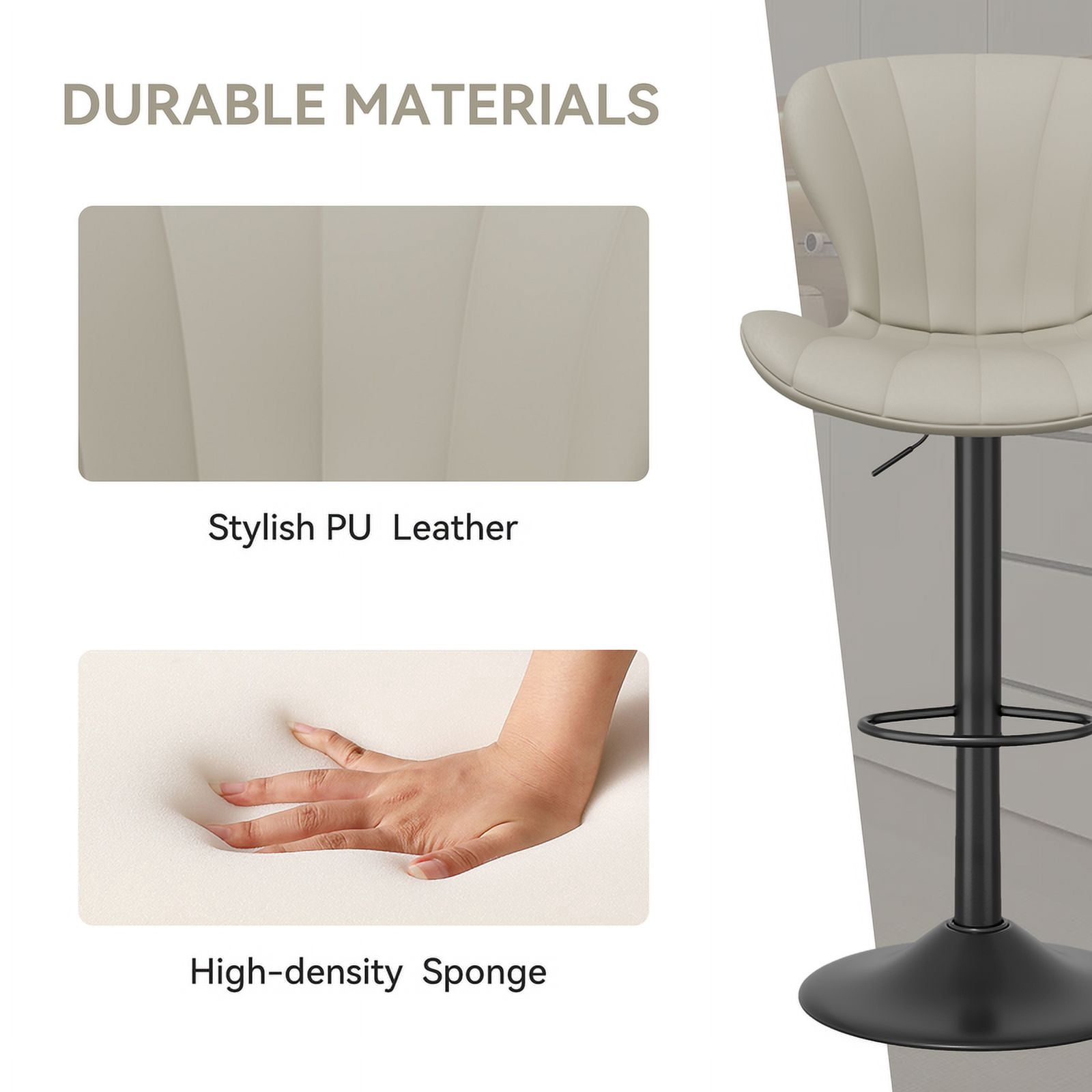 Hawsaiy Modern Swivel Bar Stools Set of 2, Faux Leather Upholstered Counter Height Bar Chairs, Waterproof Barstools for Kitchen Island & Home Bar,Khaki