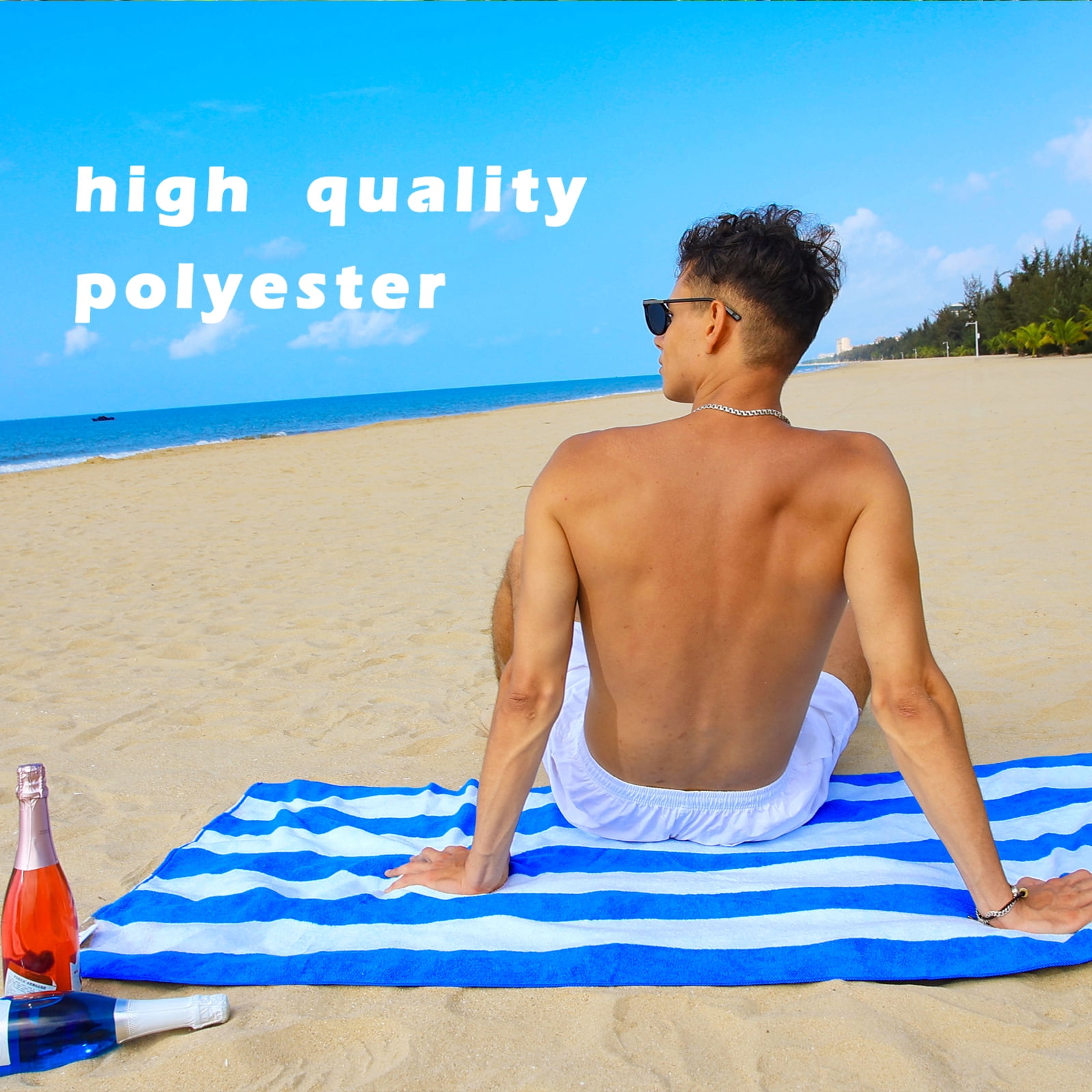 Exclusivo Mezcla 4-Pack Large Cabana Stripe Lightweight Soft Microfiber Beach Towels, Highly Absorbent Travel Pool Towel(Blue,30"x60")