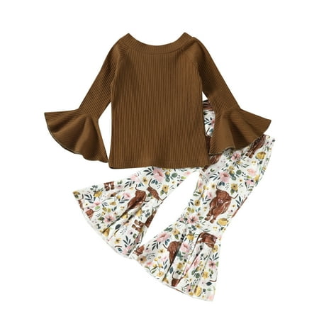 

KI-8jcuD Girls 2T Outfits Toddler Baby Girl Fall Winter Clothes Set Ribbed Pullover Sweatshirt Top Cow Pants Bell Bottom Outfits Female Baby Clothes 2 Year Old Girls Clothes Girls Sweat Outfits Girl
