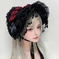 thumbnail image 4 of Slccxzc Sweet Lolita Hat with Tassels and Lace Decor Victorian Hat Self-Tied Headscarf for Tea Party, 4 of 7