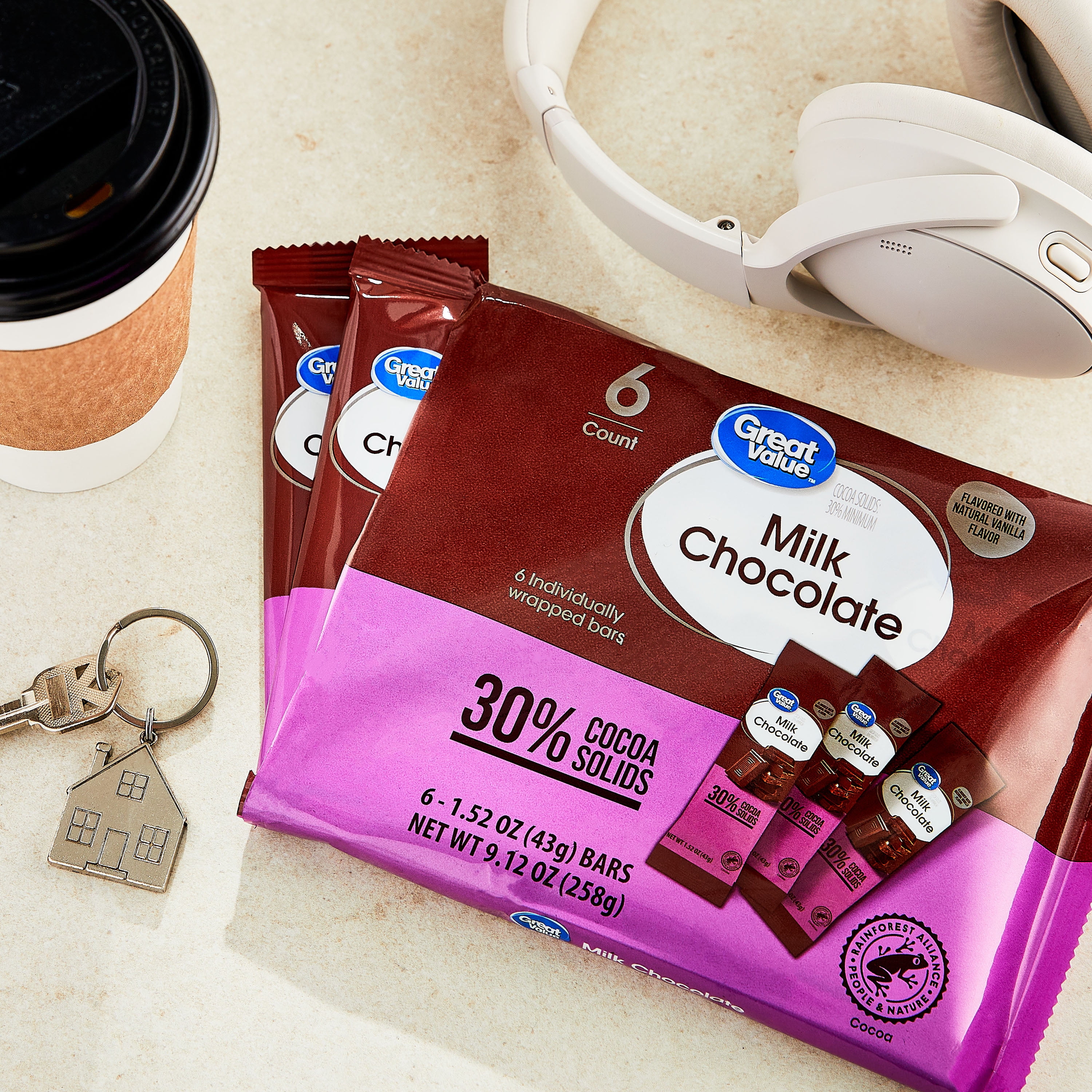 Great Value Milk Chocolate Bars, 1.52 oz, 6 Count
