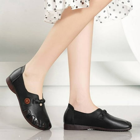 

Daznico Slippers for Women Women s Soft Leather Beef Tendon Soft Bottom Flat Heel Single Shoes Round Toe Four Seasons Lazy Shoes Black 9