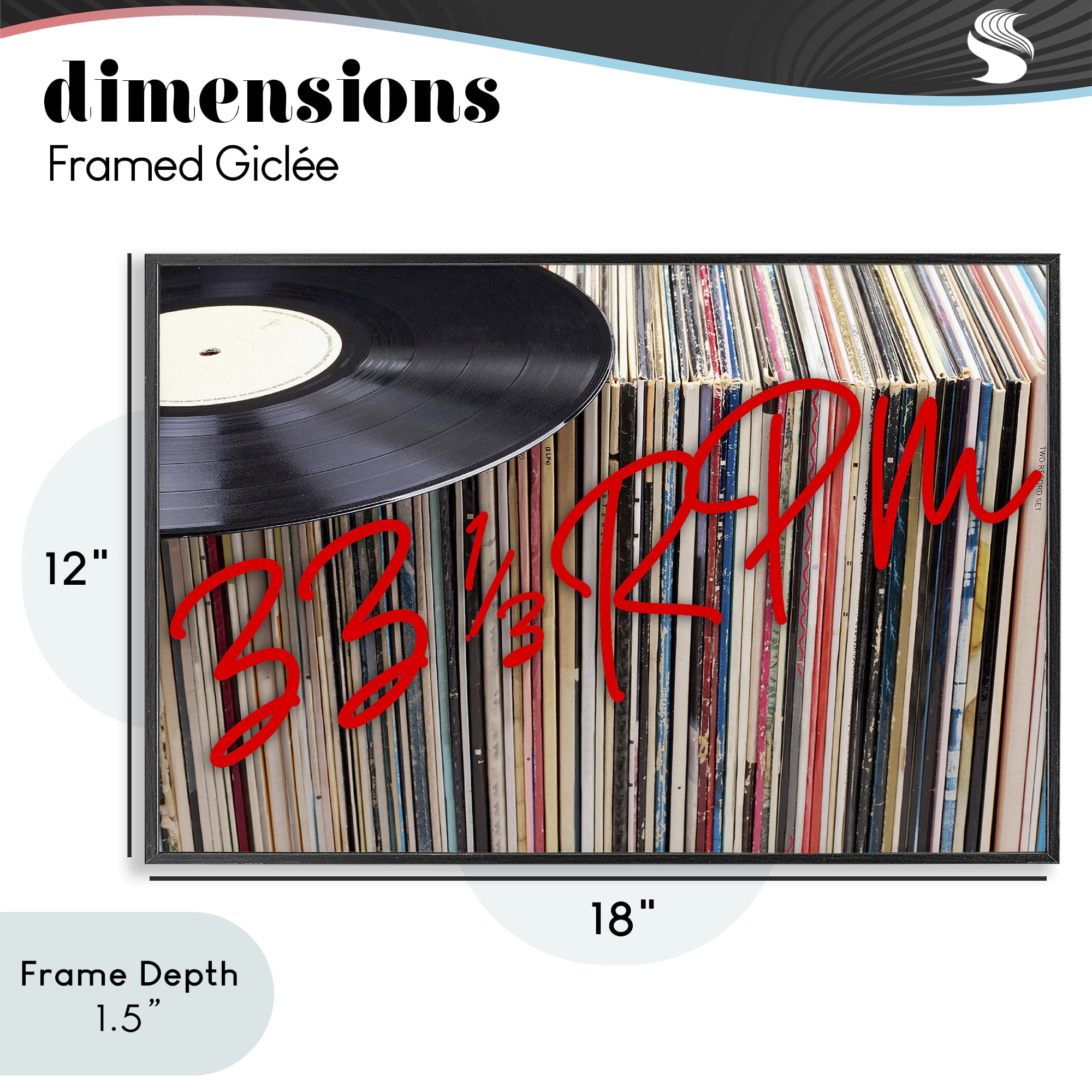 Stupell Industries Vinyl Record Stack Collection Black Framed Giclee Art, design by Lil' Rue