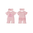 thumbnail image 2 of BemeyourBBs Preemie Baby Girl Summer Clothes Baby Girl Newborn Hospital Going Home Outfits Waffled Romper I'm New Here Letter Bow Embroidery Short Sleeve Jumpsuit and Headband Set, 2 of 9