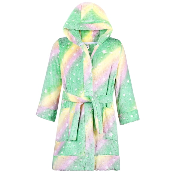 BIG ELEPHANT Kids Hooded Robe – Flannel Fleece Bathrobe for Boys Girls, Coral Plush Overall Sleepwear, Christmas