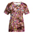 thumbnail image 4 of Gold Womens Tops Women's Short Sleeve Sequin Print Fashionable Round Neck Casual T Shirts for Women, 4 of 5