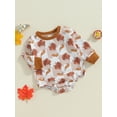 thumbnail image 3 of Nygoyerh Baby Girls Thanksgiving Romper Newborn 3M 6M 12M 18M Turkey Checkerboard Print Bodysuits Long Sleeve Crew Neck Jumpsuit Infant Clothing for Fall, 3 of 8