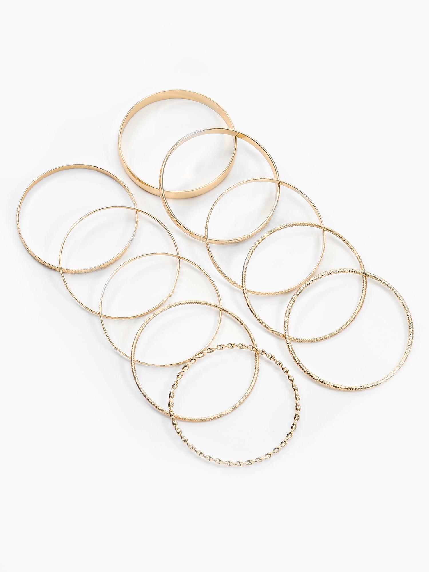 Time and Tru Textured Gold-Tone Bangle Bracelets Fashion Jewelry, Gold-Tone, (10-Inch), [Gift Box]