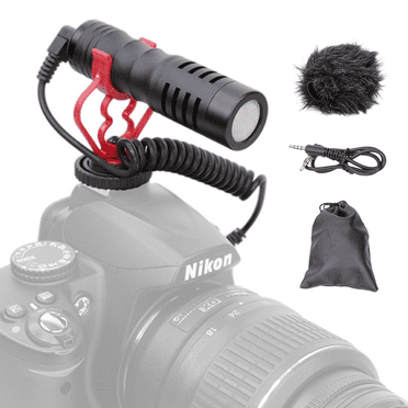 Foto&Tech Shotgun Mic Universal Video Microphone with Shock Mount Deadcat Windscreen and Carrying Pouch Compatible with Smartphones Android Tablets Canon EOS Nikon Small Camera Camcorders Recorders