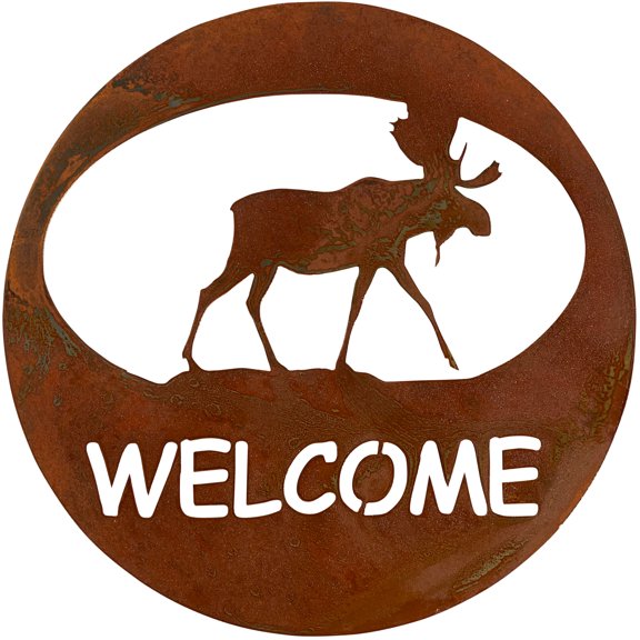 Rustic Elements Moose Welcome Circle Rust Patina