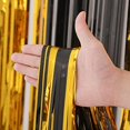 4 Pack Black and Gold Foil Fringe Backdrop Curtains, Tinsel Streamers