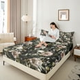 thumbnail image 4 of jejeloiu Retro Rustic Floral Queen Sheet Sets,Spooky Skull Skeleton Flat Sheet,Pink Floral Queen Fitted Sheet For Adult,Super Cozy Room Decor,4 Pieces, 4 of 7