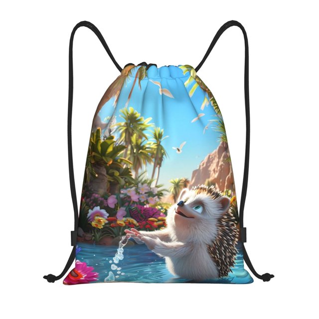 Fotbe Playful Hedgehog Forest Pond Bolsa Mochila con Cordón Estampada, Bolsa de Gimnasio Deportiva, Bolsa Cinch, Bolsa con Cordón para Hombres y Mujeres-Small
