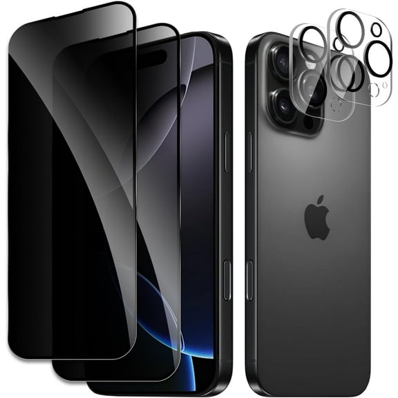 [2 2 Pack] Privacy Screen Protector for iPhone 16 Pro Max, Anti-Spy Shatterproof Tempered Glass with Camera Lens Tempered Glass 9H Hardness Bubble Free Anti-Glare Case Friendly