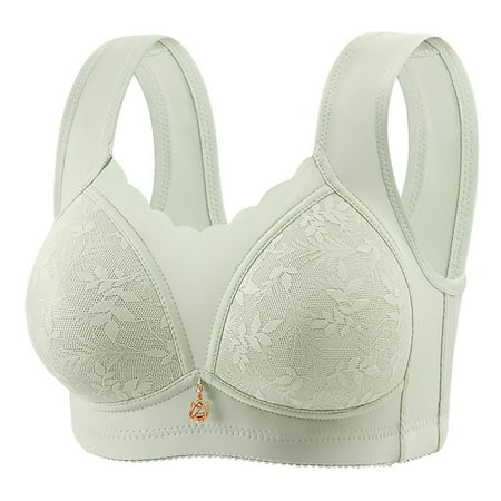 Yyeselk Full Coverage Bras for Women No Underwire Breathable Bra Anti Sagging Push up Wide Strap Bras Wireless Daily Bras Green XXL