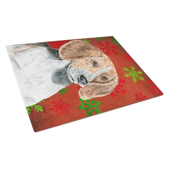 Caroline's Treasures SC9593LCB English Foxhound Red Snowflakes Holiday Glass Cutting Board Large, 12H x 16W, multicolor