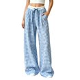 thumbnail image 2 of ClodeEU Women's Plaid High Waisted Wide Leg Pants ,Loose Fit Straight Floor Length Trousers for Summer Blue,Women's Plus M, 2 of 8