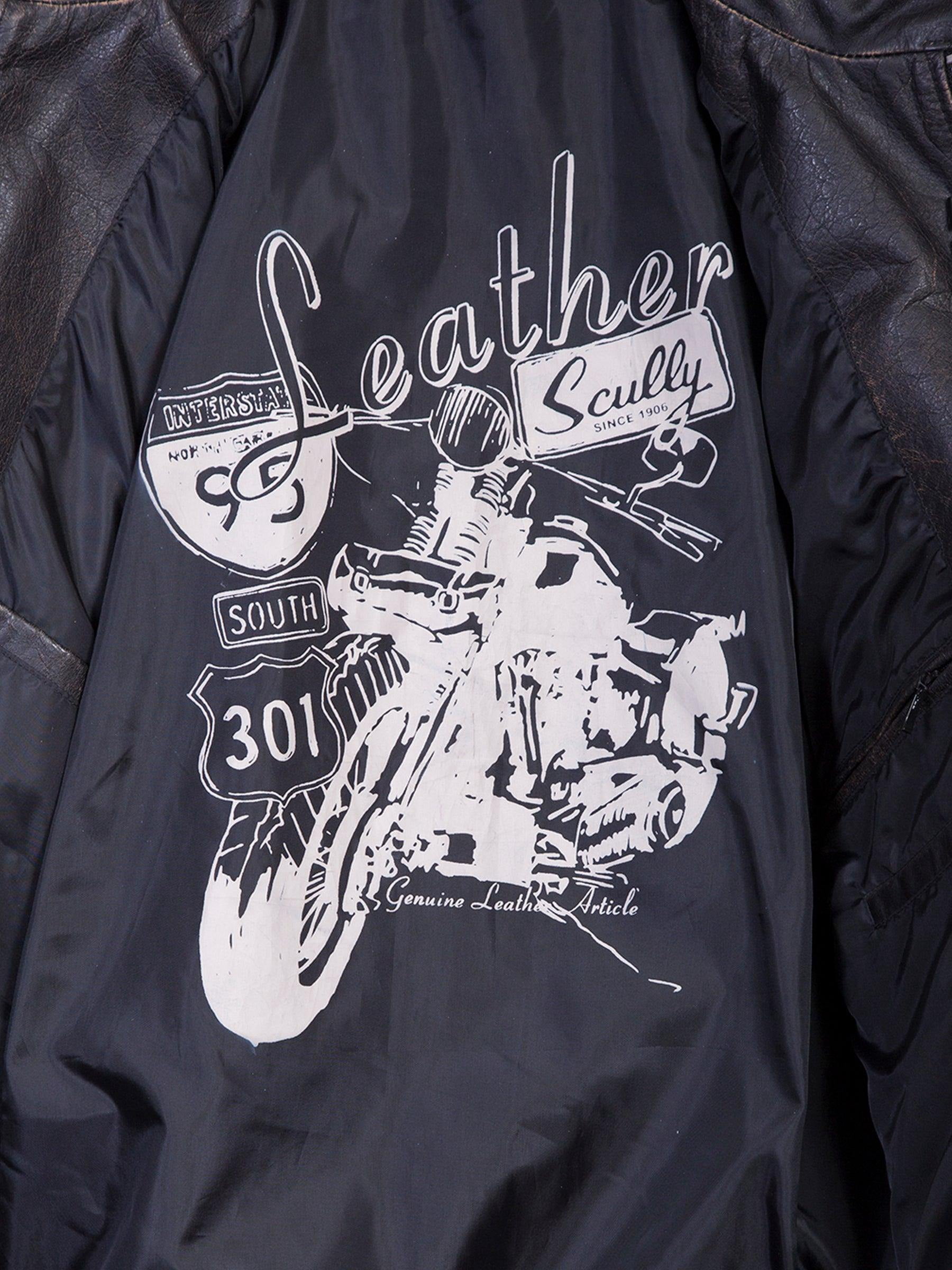 Scully Leather Mens Sanded Cafe Racer Two Stripe Motorcycle Jacket Charcoal L