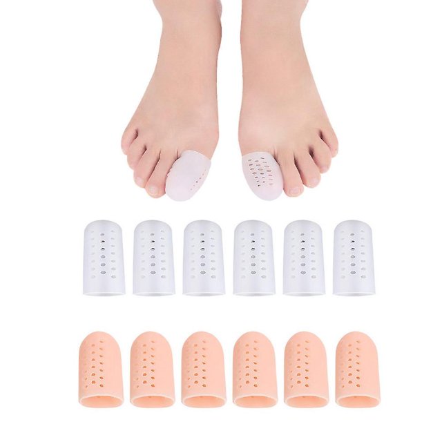 BRILLAR Protectores de dedos de gel suave y transpirable (12 piezas) - Blanco, tapones para los dedos del pie para el dedo gordo, alivio del dolor y tubos de cojín de fricción